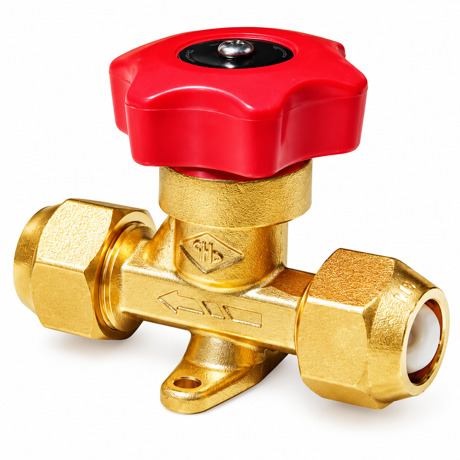 Brass Refrigerant Hand Valve With Red Handwheel For HVAC, Air Conditio ...